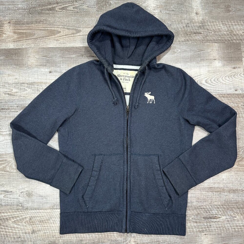 Vintage Abercrombie & Fitch Y2K Full Zip Moose Navy Hoodie Sweatshirt Men’s XXL